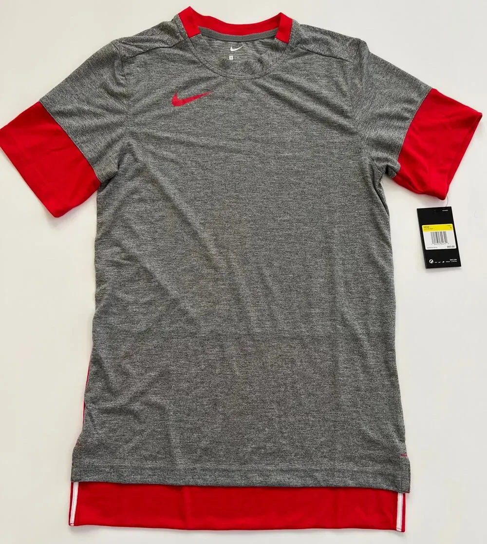 Nike Men's Gray/Red Team Player Short Sleeve CI4545-034 Size S NWT
